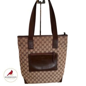 Gucci GG Canvas Front Pocket Tote | Brown Leather Trim | Everyday Carryall